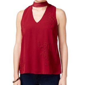 Lily Black Juniors' Embroidered Mock-Neck Cutout